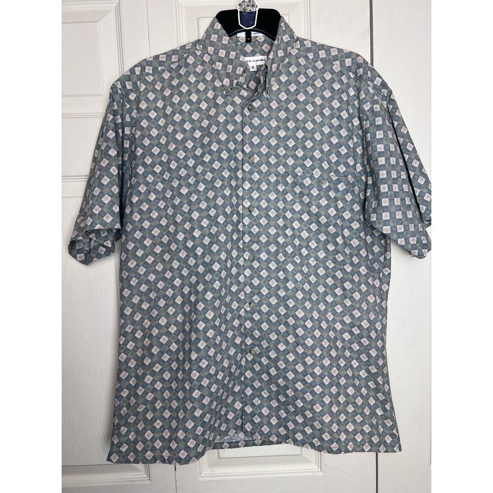 Pierre Cardin Geometric Pattern Button Up Short Sleeve Shirt Size Men's Medium